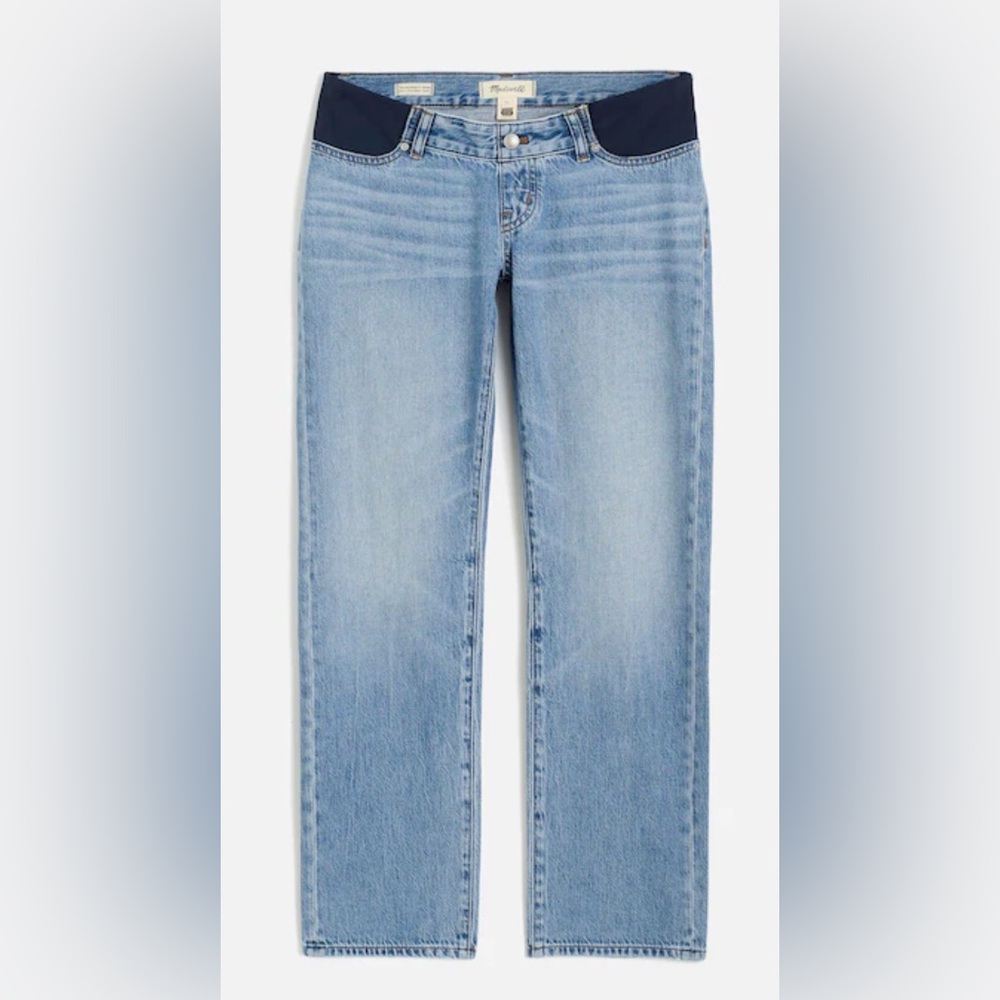 Madewell Straight-Leg Jeans in Light Wash with Navy Waist Panels